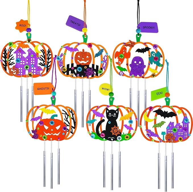 Winlyn 24 Sets Halloween Crafts Fall Pumpkin Crafts DIY Unfinished Paintable Wooden Pumpkin Wind Chimes Ornaments Craft Kits for Kids Classroom Activities Art Project Halloween Decoration Party Favors