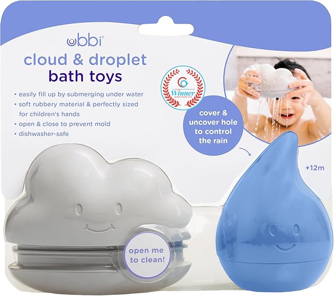Ubbi Muted Color Cloud and Droplet Silicone Bath Squeeze Toys for Toddlers and Baby, Fun Bath Time Toys, Interactive Bath Toys, Baby Bath Accessory, Set of 2