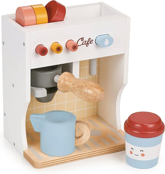 Mentari Toys - Barista Set - Wooden Coffee Machine Pretend Food Play Toy with Espresso Capsules and Cups - Made with Premium Materials and Craftsmanship - Age 3+