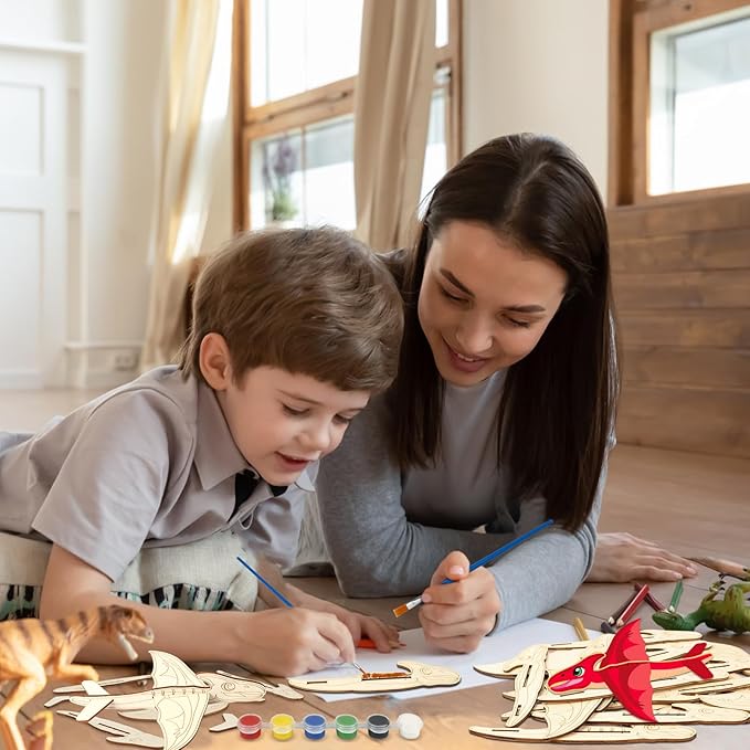 Fennoral 14 Pack Wooden Dragon Craft for Kids Make Your Own 3D Dragon kit for Boys Girls DIY Paint Wood Craft for School Art Activity Kids Birthday Gifts