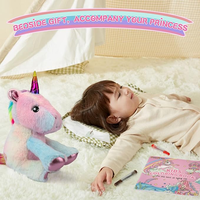 PERRYHOME Unicorn Toys for Girls Unicorn Gift Set with Unicorn Stuffed Animal, Unicorn Coloring Book, Unicorn Necklace & Bracelet, Unicorn Themed Girl Gift Toy Birthday Gift Nude Pink