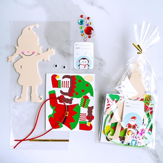 Winlyn 24 Sets Christmas Craft Kits Winter Crafts DIY Santa's Helper Elf Ornaments Decorations Arts Sets Elf Christmas Foam Stickers for Kids Holiday Festive Home Classroom Activities Party Favors