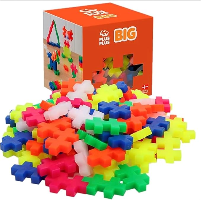 PLUS PLUS Big - Open Play Set - 100 Piece - Neon Color Mix, Construction Building Stem/Steam Toy, Interlocking Large Puzzle Blocks for Toddlers and Preschool