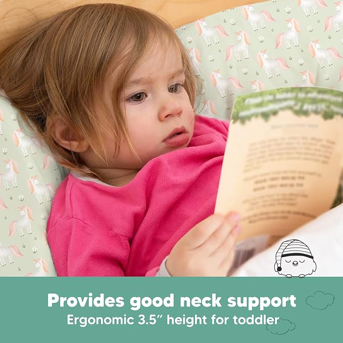 Toddler Pillow with Pillowcase - 13x18 My Little Dreamy Pillow, Organic Cotton Toddler Pillows for Sleeping, Kids Pillow, Travel Pillows, Mini Pillow, Nursery Pillow, Toddler Bed Pillow (Grace)