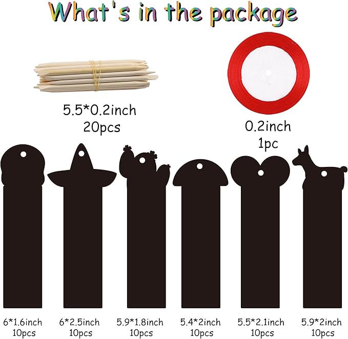 WATINC 60pcs Fiesta Scratch Bookmarks for Kids, Mexican Scratch Off Cards Art Craft Kit, Cinco De Mayo Magic Color DIY Drawing Paper, Mexico Classroom School Home Party Favors Hanging Decor