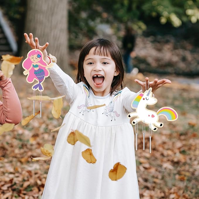 DIY Wind Chime Kit for Kids - Make Your Own Coloring Wooden Crafts for Girls & Boys - Hanging Ornaments for Easter Party Decoration