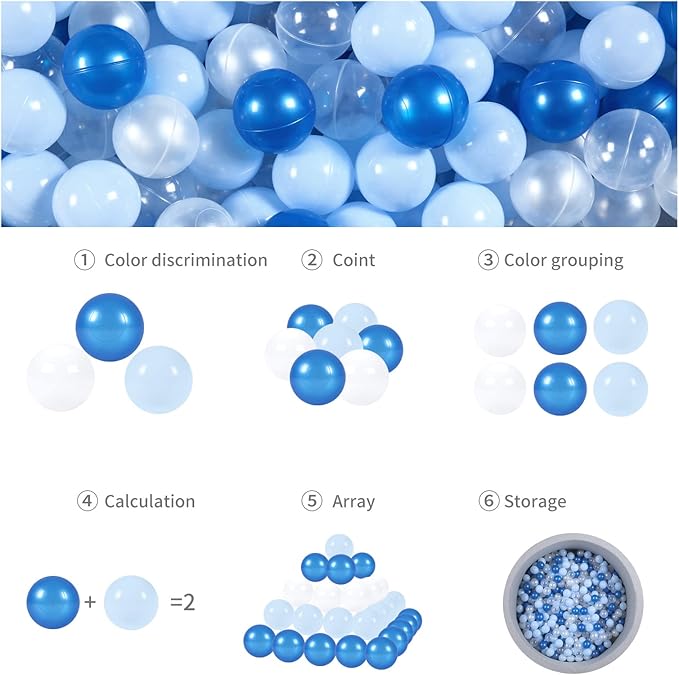 GOGOSO Ball Pit Balls - Phthalate BPA Free Non-Toxic Plastic Balls,Blue White Clear 100pcs 2.15inch Gift for Baby Shower, Birthday, DIY and Toddlers Play Party Decoration
