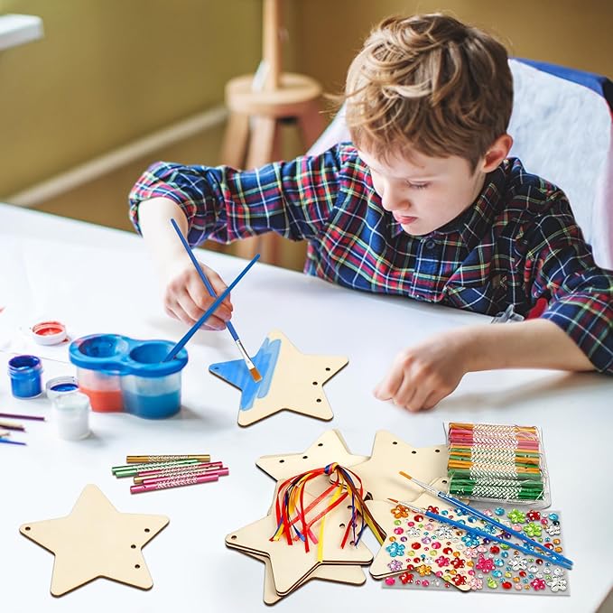 Fennoral 9 Pack Star Wind Chime Kit for Kids Make Your Own Starfish Wind Chimes for Girls Boys Ornaments DIY Coloring for Summr Art Project Party Decoration Birthday Gift