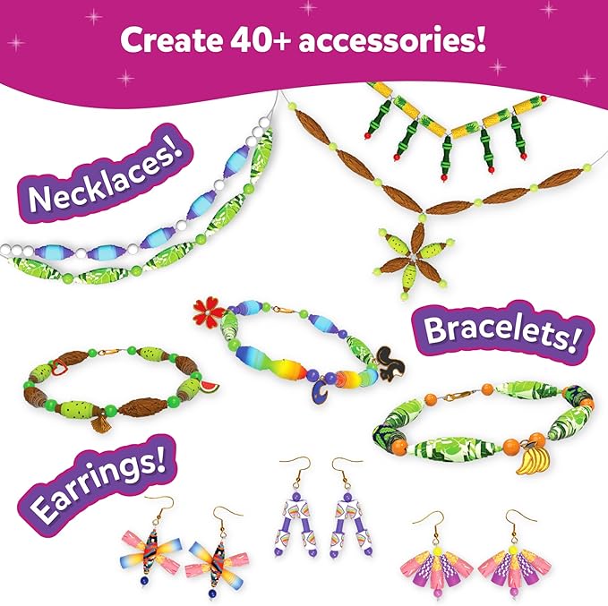 Skillmatics Craft Activity - Roll-up Beads Tropical Paradise DIY Kit, 500+ Charms & Beads, Jewelry Making Kit, Create 40+ Accessories, Gifts for Kids Ages 6, 7, 8, 9, 10, 11, 12, 13