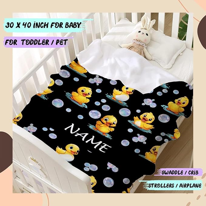 Custom Name Ducks And Bubbles Blanket Adult duck Blanket Kids Funny Blanket Suitable for Bedroom bed sofa Crib Couch Chair outdoor All Season Items That Yellow Duck Lovers Will Love 60"x50"for Teens