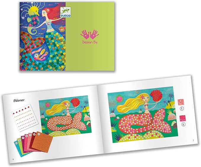 DJECO Mermaid's Song Mosaic Arts & Crafts Kit - Create Your Own Glittery Underwater Scene for School - Fun & Creative for Family & Friends, Boys & Girls, Educational, Sticker Foam for Kids 5+