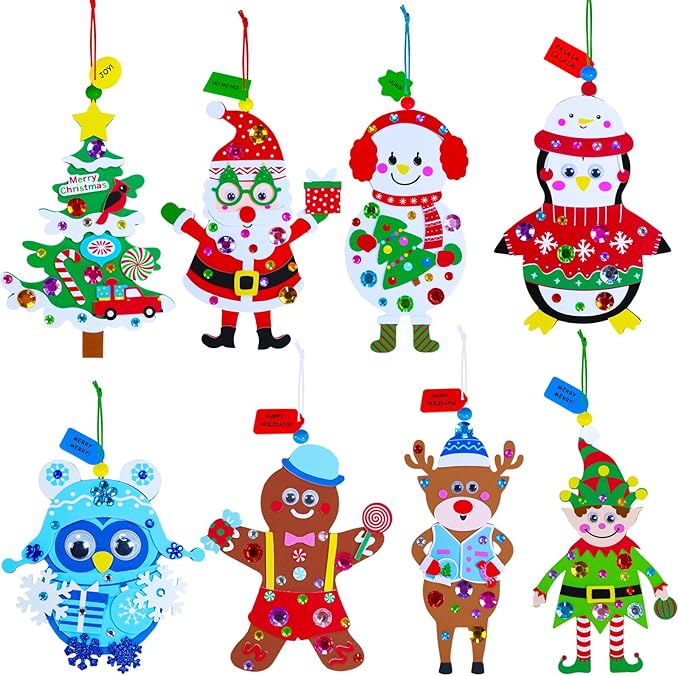 Winlyn 24 Sets Christmas Craft Kits Winter Crafts DIY Holiday Ornaments Decorations Winter Festive Foam Stickers Christmas Arts and Crafts for Kids Christmas Home Classroom Art Activities Party Favors