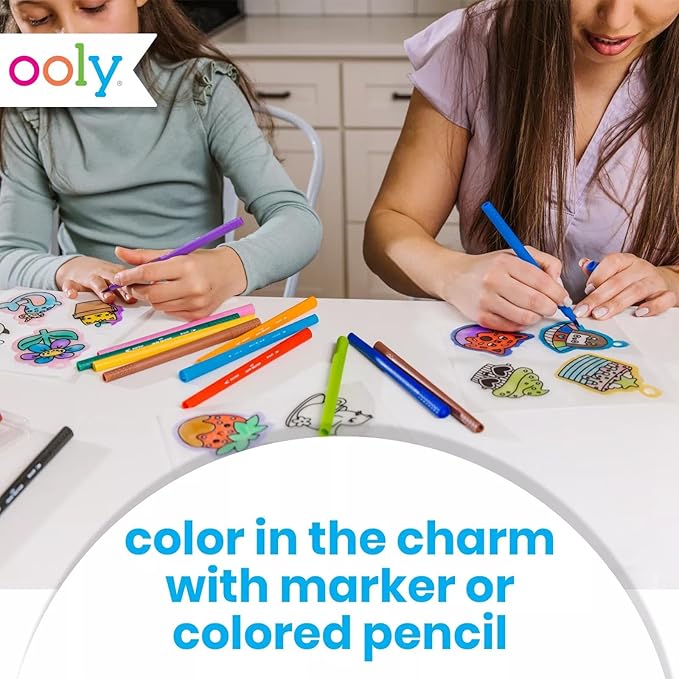 Ooly Shrink-Its DIY Shrinking Art Kit & Color Changing Markers Bundle, 40 Shrinking Charms, 6 Cords & Chains, Switch-eroo 12 Pack of Color Changing Markers, No Mess Art for Kids, Summer Activities