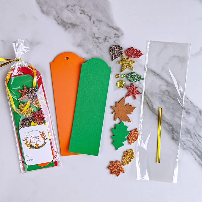 Winlyn 36 Sets Fall Craft Kits Fall Crafts DIY Fall Leaf Bookmarks Decorations Art Sets Autumn Maple Leaf Glitter Leaf Foam Stickers Arts and Crafts for Kids Thanksgiving Halloween Classroom Activity