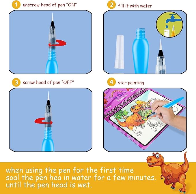 hapray Magic Water Paint Coloring Books for Toddler, Art Toys Age 2-4, Educational Learning Doodle Toy, Gifts for Girl Boy 3 2 1+ Year (Dinosaur Animal 2 Pack)