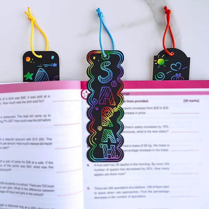 Winlyn 48 Sets 6 Styles Magic Color Scratch Bookmarks Making Craft Kits DIY Rainbow Scratch Paper Bookmarks with Scratching Tools Ribbons Art Sets for Kids Students Party Favors Classroom Activities