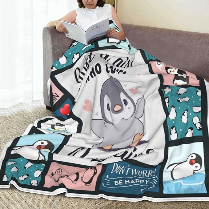 Penguin Blanket Gifts for Boys Girls Women Kids Adults Penguin Lover Blue Ice Antarctic Cute Animals Throw Blanket Soft Cozy Fleece Plush Warm Flannel Bedding Blanket for Couch Sofa Chair 40"X50"