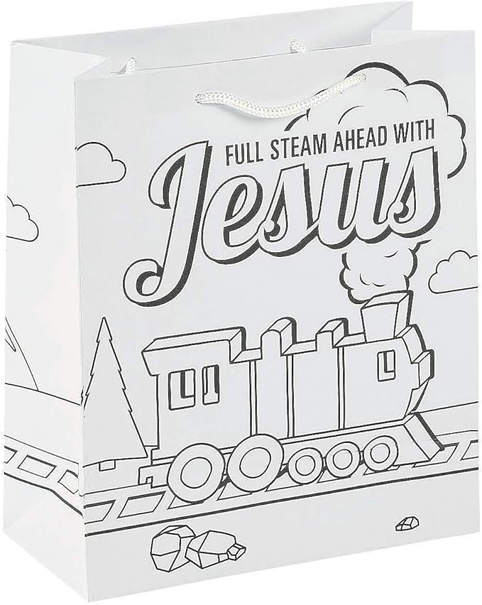 Fun Express Railroad VBS Color Your Own Take Home Bags - Set of 12 - DIY Reigious Crafts for Kids