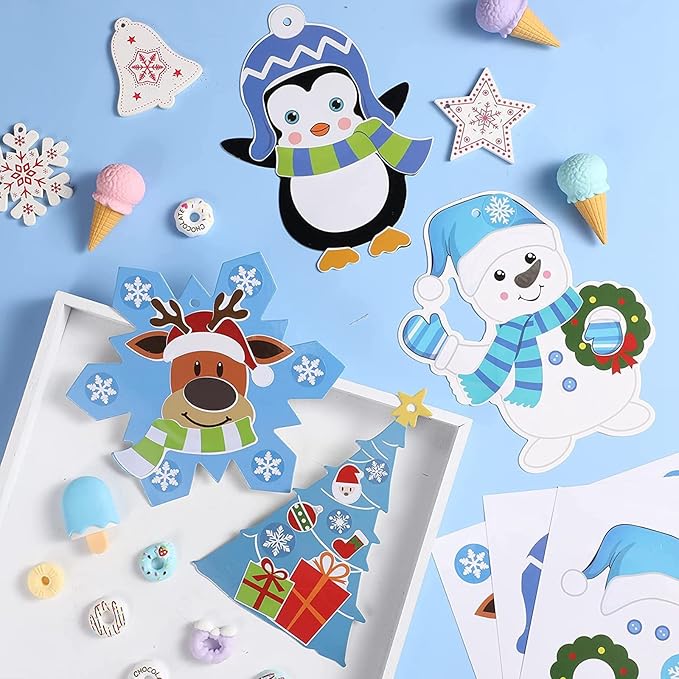 Civaner Christmas Crafts for Kids, Christmas Arts and Crafts DIY Christmas Tree Ornament Kit Make Your Own Christmas Craft Projects for Kids Ages 4-8 8-12, 4 Styles (60 Sets)