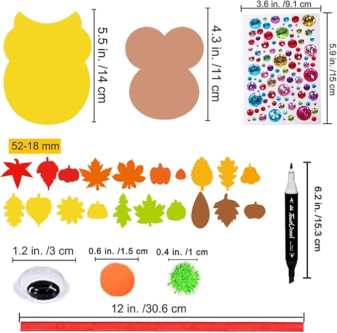Winlyn 24 Sets Foam Owl Decorations DIY Owl Fall Craft Kit Assorted Foam Owl Shapes with Autumn Leaves Pumpkins Googly Eyes Pom-Poms for Kids Gift Halloween Thanksgiving Holiday Classroom Art Activity