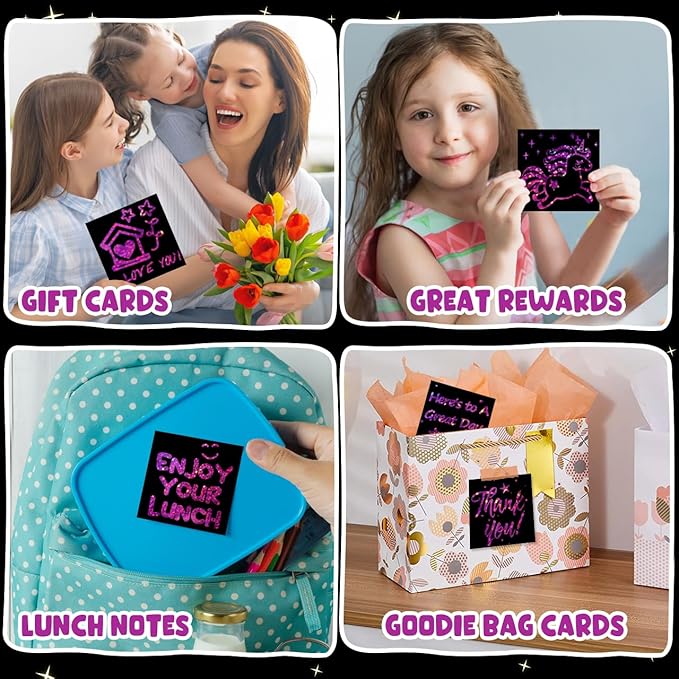 ZMLM Rainbow Scratch Paper Art Mini Notes Easter Basket Stuffers for Kids Teens Gifts Ages 4-8 Bulk Craft Supplies for Girls Boys Birthday Classroom Party Games Toy Stocking Stuffers(Rose)