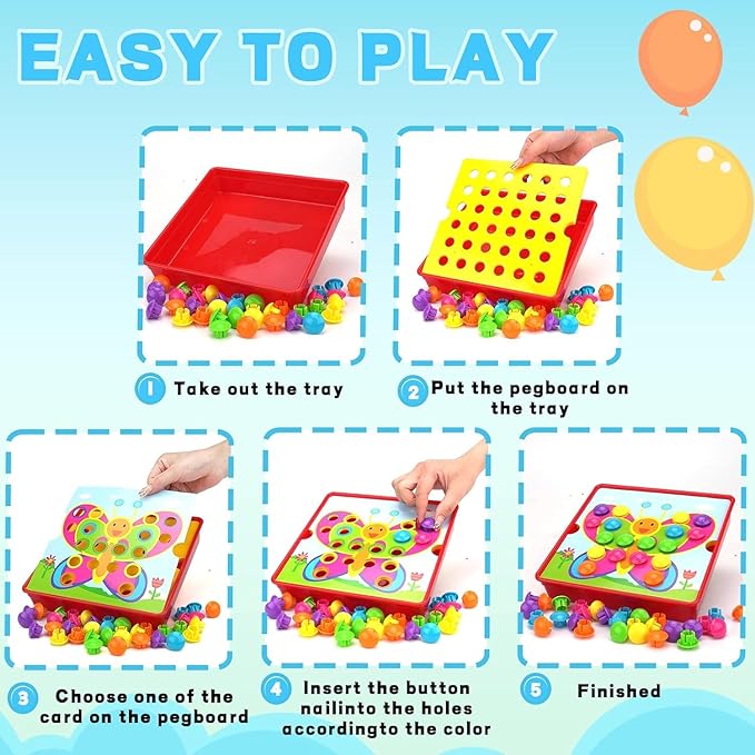 Button Art Toys for Toddlers, Crafts for Toddler Toys Age 3-5, Early Learning Educational Toys, Color Matching Puzzle, Fine Motor Skills Game, Preschool Learning Toys for Boys & Girls 3+