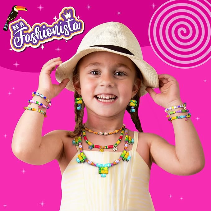 Skillmatics Craft Activity - Roll-up Beads Tropical Paradise DIY Kit, 500+ Charms & Beads, Jewelry Making Kit, Create 40+ Accessories, Gifts for Kids Ages 6, 7, 8, 9, 10, 11, 12, 13