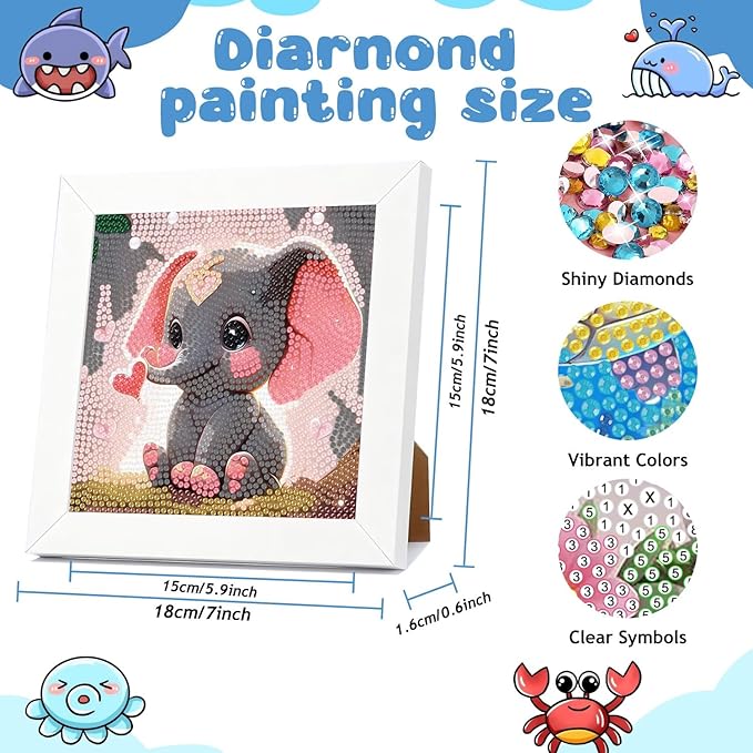 Reivworl Diamond Art Kits for Kids, Elephant Diamond Art for Kids Ages 8-12, Elephant Diamond Painting Kits for Kids for Home Wall Decor (8x8Inch)