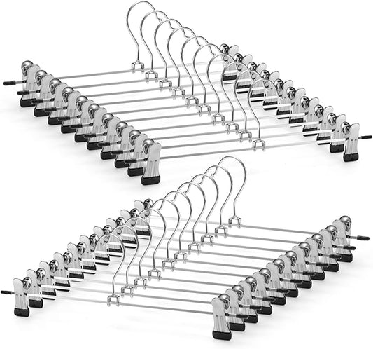Pants Hangers,Skirt Hangers with Adjustable Non-Slip Clips Pants Hangers,Space Saving Metal Hangers for Coat Garment Jeans,Hangers for Kids Adults (20 Pack)
