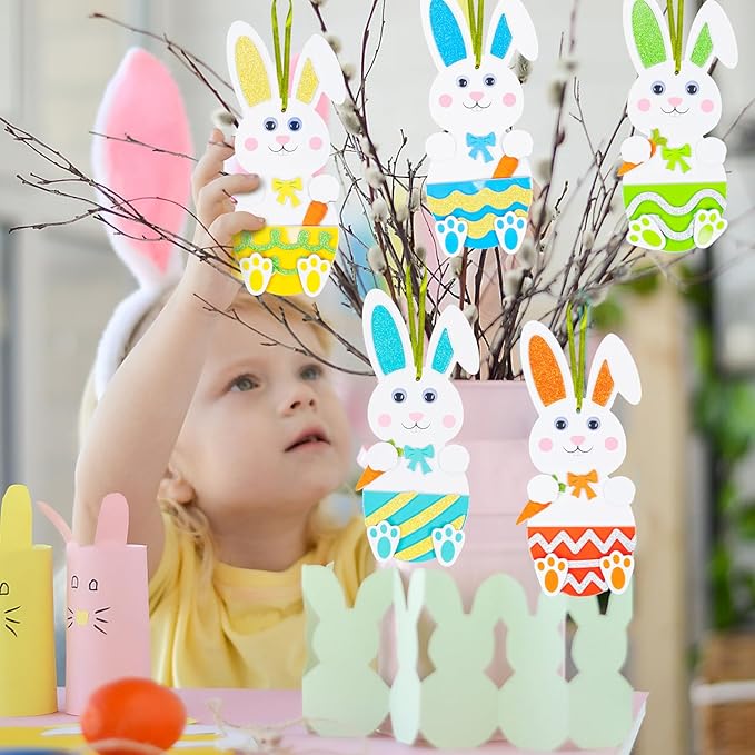 Fennoral 12 Pack Easter Bunny Craft for Kids Make You Own Easter Rabbit Foam Stickers Ornament DIY Easter Arts and Crafts for Easter Party Decoration Easter Gifts