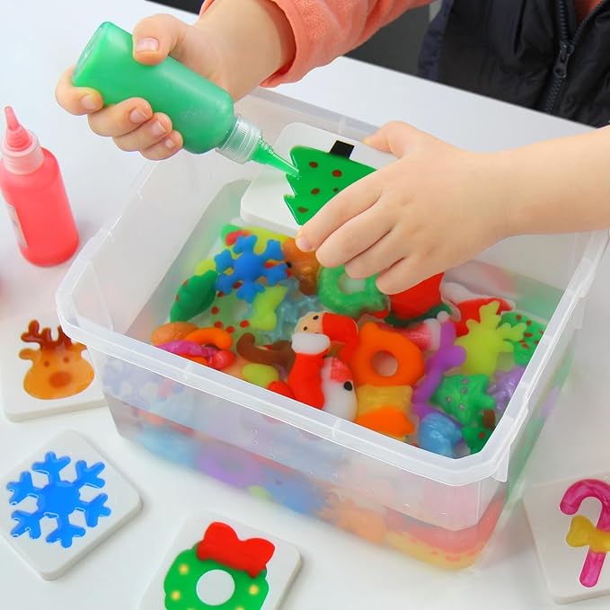 MINISENTIALS Magic Water Elf Toy Kit - Aqua Elves Water Gel Kit - Christmas Theme 20 Colors Magic Water Fairy Gel 10 Molds Squishy Maker - Party Favor Birthday Aqua Art DIY STEM Gifts for Kids