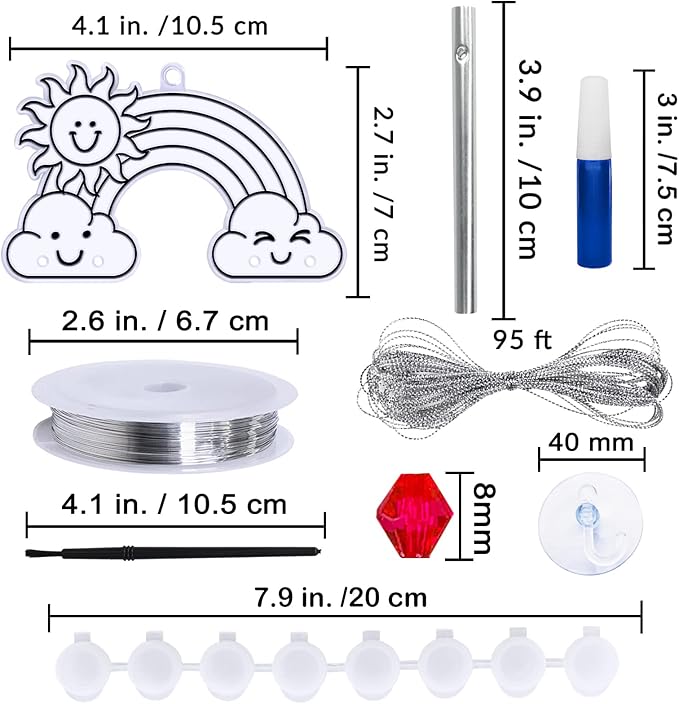 Winlyn 24 Sets Rainbow Suncatchers Ornaments Decorations DIY Window Paint Art Suncatchers Craft Kits Hanging Rainbow Sun Catchers for Kids Spring Summer Home Classroom Party Activity Art Project