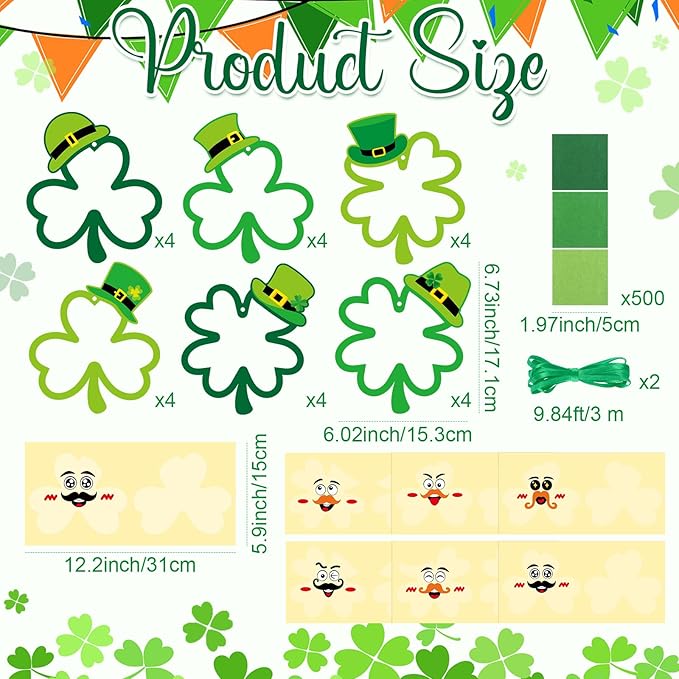 Tinlade 24 Pcs St. Patrick's Day Craft Kit Lucky Shamrock Suncatcher Craft Irish Day Window DIY Tissue Paper Suncatcher Decoration Ornament for Classroom St Patricks Party Favor Supplies