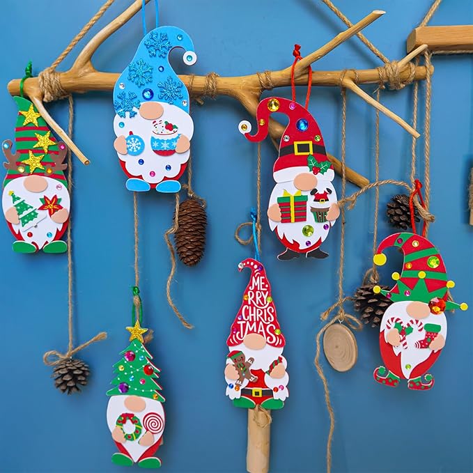 Winlyn 24 Sets Christmas Craft Kits Winter Crafts DIY Christmas Gnome Ornaments Decorations Art Sets Gnome Christmas Foam Stickers for Kids Holiday Seasonal Home Classroom Activities Party Favors