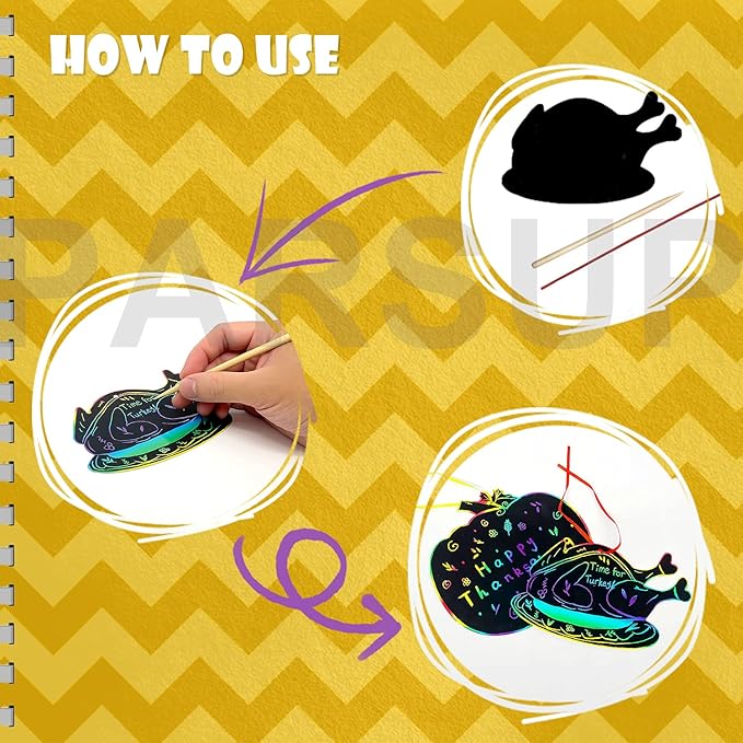 60PCS Thanksgiving Rainbow Scratch Art, Fall Paper Crafts for Kids, Thanksgiving Day Pumpkin Maple Turkey Hanging Ornament Decorations, Art Craft Supplies for Home Tree Classroom Decor