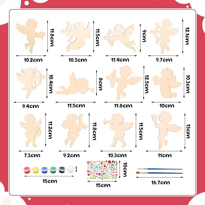 Fennoral 12 Pack Valentine's Day Wind Chime Kit for Kids Make You Own Valentines Day Hanging Wind Chimes DIY Coloring Wooden Ornaments for Kids Art and Craft Valentine's Day Gifts Party Decoration