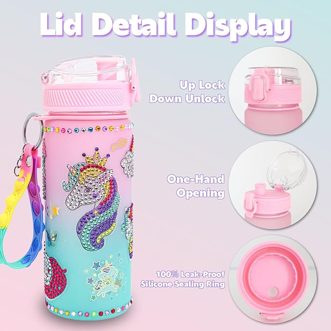Gifts for Girls 4-12, Decorate Your Own Water Bottle Kits for Girls, Unicorn Diamond Crafts Painting Toys, Kids Water Bottle for School, Valentine's Day and Birthday Gifts Toys for Girls (Unicorn 2)