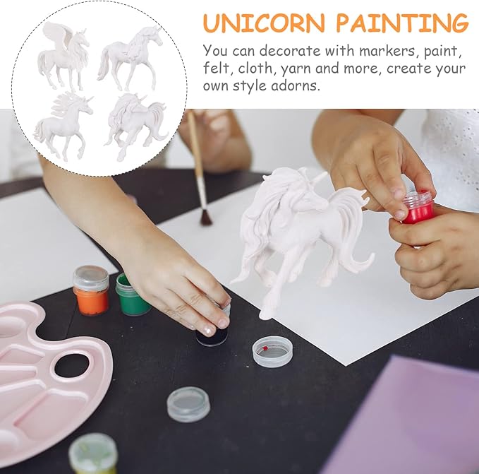 Zerodeko 4pcs DIY Painting Unicorn Toys, Unicorn Arts and Crafts Painting kit Paintable Unicorn Figurines Unicorn Coloring Kits Art Craft Toys for Kids (White)