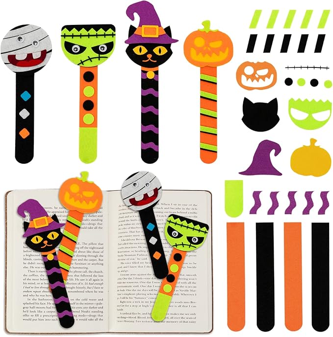 Shemira 16 Pack Halloween Crafts for Kids, Halloween Bookmark Craft for Party Favors, Halloween Trick or Treating Gifts Toys, Halloween Miniatures Prizes for Kids, Halloween School Art Activities