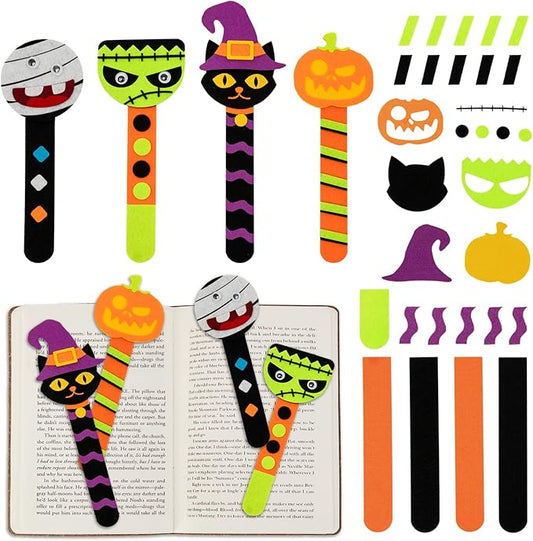 Shemira 16 Pack Halloween Crafts for Kids, Halloween Bookmark Craft for Party Favors, Halloween Trick or Treating Gifts Toys, Halloween Miniatures Prizes for Kids, Halloween School Art Activities