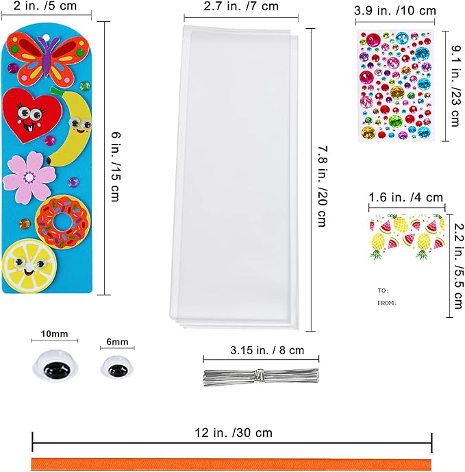 Winlyn 36 Sets Cute Crafts Kits DIY Colorful Whimsical Bookmarks Decorations Art Sets Fruits Sweet Treats Animals Sun Rainbow Foam Stickers for Kids Classroom Activities Reading Rewards Party Favors