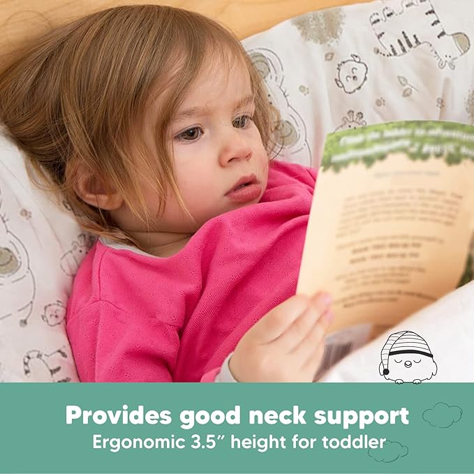 Toddler Pillow with Pillowcase - 13x18 My Little Dreamy Pillow, Organic Cotton Toddler Pillows for Sleeping, Kids Pillow,Travel Pillows,Mini Pillow,Nursery Pillow,Toddler Bed Pillow (KeaSafari)