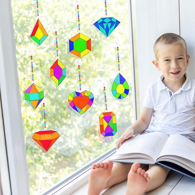 Winlyn 27 Sets Jewel Suncatchers Ornaments Decorations DIY Window Paint Art Stickers Craft Kits Jewel Sun Catchers for Kids Classroom Pirate-themed Birthday Party Activities Art Project