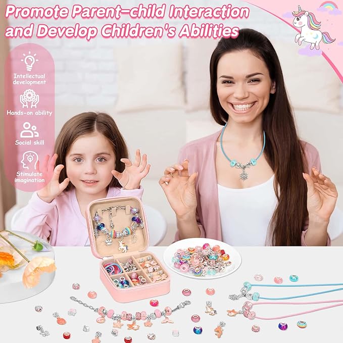 LifeisLuck Girls Charm Bracelet Making Kit with Jewelry Case for Kids Charm Pendant Bracelet Kit Jewelry Making DIY Art & Craft Kit for Kids Age 8-12 Birthday Gifts Valentine Christmas