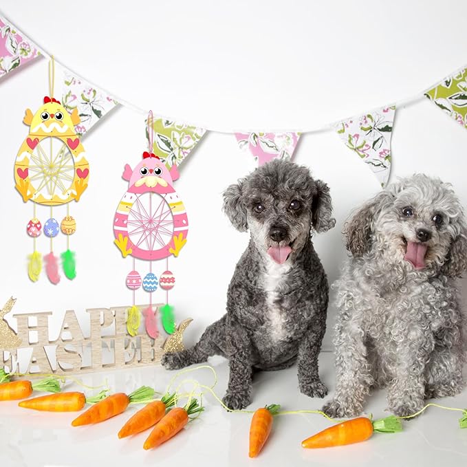 Fennoral 5 Pack Easter Chick Craft for Kids Paint You Own Chick Dream Catcher Craft Kit for Kids DIY Coloring Wooden Easter Arts and Crafts for Art Activity Project Project Easter Decoration