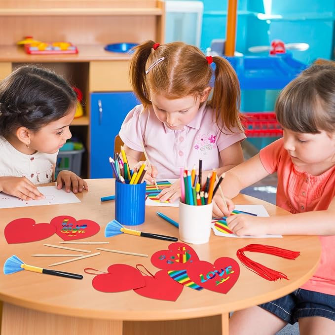 Liliful 60 Set Valentine's Day Craft for Kids Classroom Art Paper Scratch Off Valentine Cards Red Heart Shaped Magic Scratch Valentines Crafts for Kids Preschool