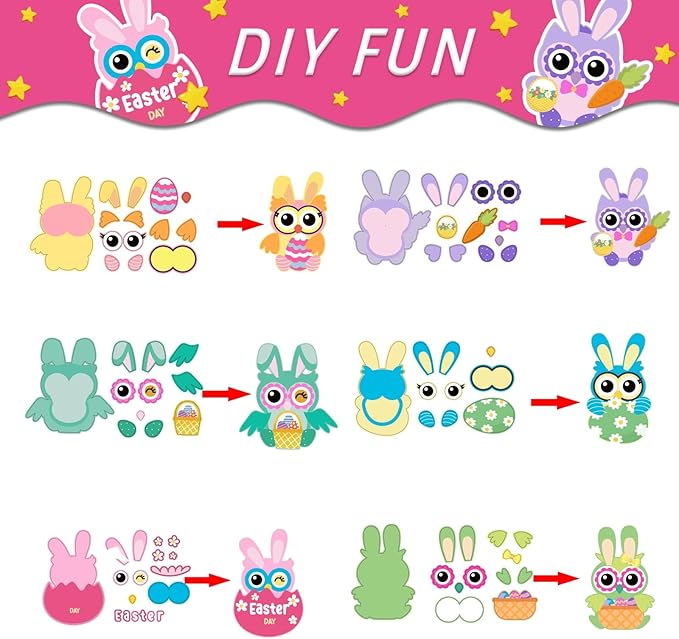 chiazllta 30 PCS Easter Paper Craft Kits DIY Owl Art Craft Make Your Own Easter Owl Bulk Set for Home Game Activities Party