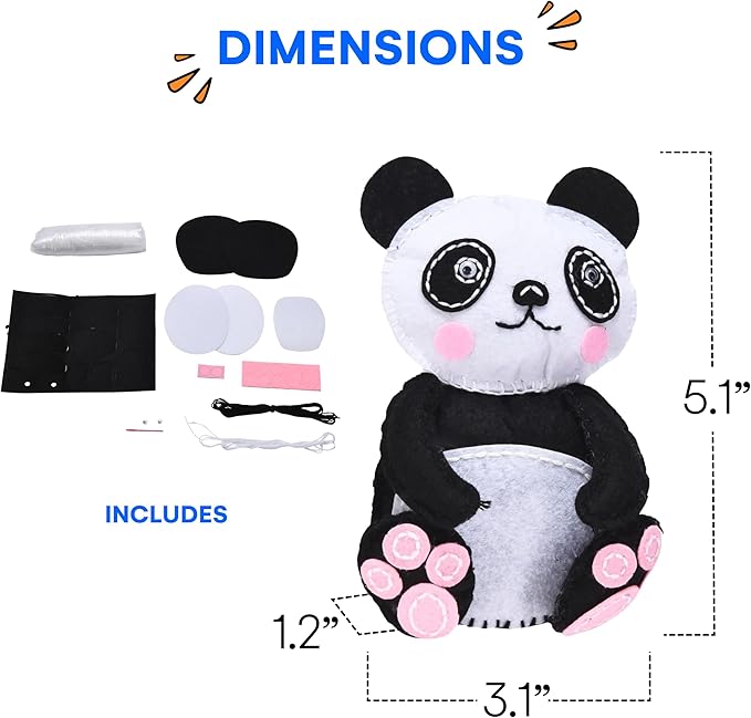 Neliblu Beginner Sewing Kit for Kids - Panda Pillow Kits - Learn to Sew for Girls - My First Sewing Kit - Kids' Arts and Crafts Project - Stuffed Animal Decoration - Creative Activities for Kids