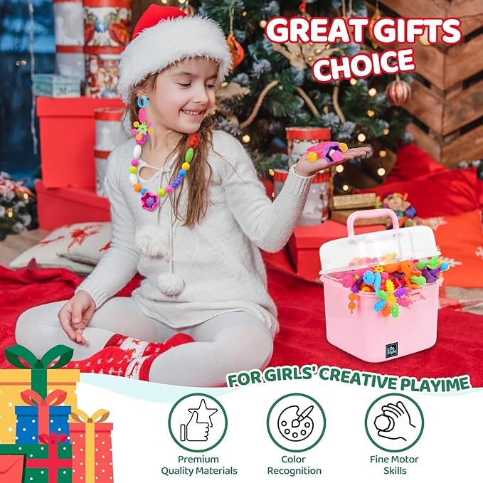 NIDOOT Pop Beads, Girls Jewelry Making Kit, Bracelet Making Kit for Girls, 550Pc+ Snap Beads for Kids, Girl Toys Age 4-5, 5 6 Year Old Girl Gift, Crafts for Kids Ages 3-12