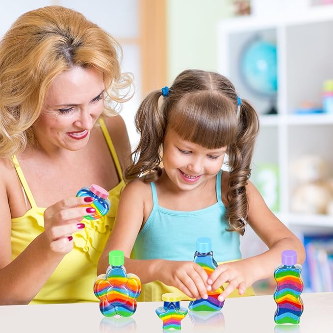 Tanlade 50 Pcs Sand Art Bottles Plastic Sand Art Containers with 10 Funnels Sand Art Bottles Kits for Kids Craft Collection Bottles for Craft DIY Art Activity Party Group, Sand Not Included (Colorful)